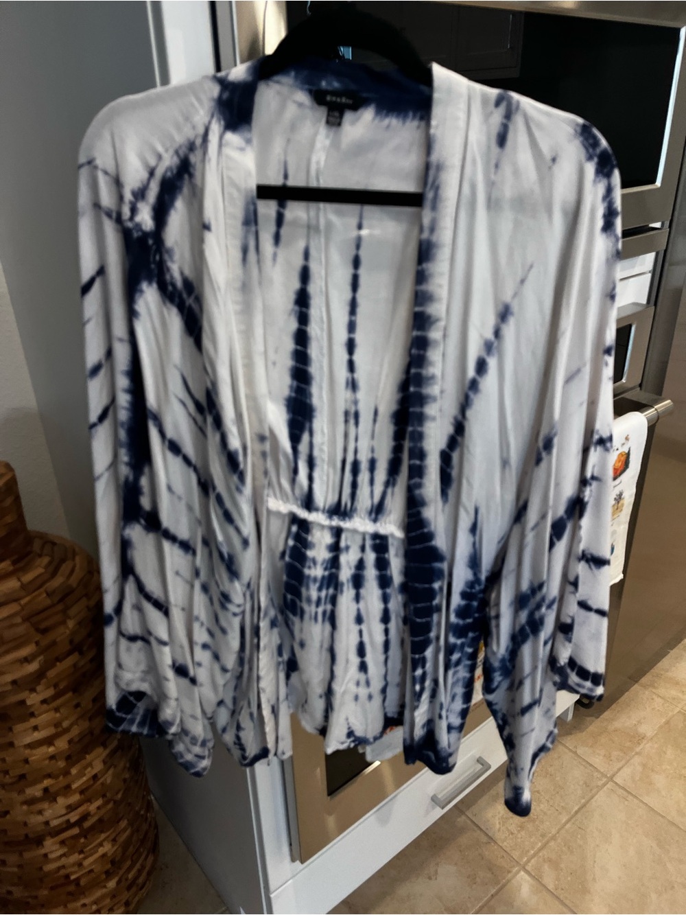 Sim & Sam Tie-Dye Open Front Women’s Beach coverup - Navy & White